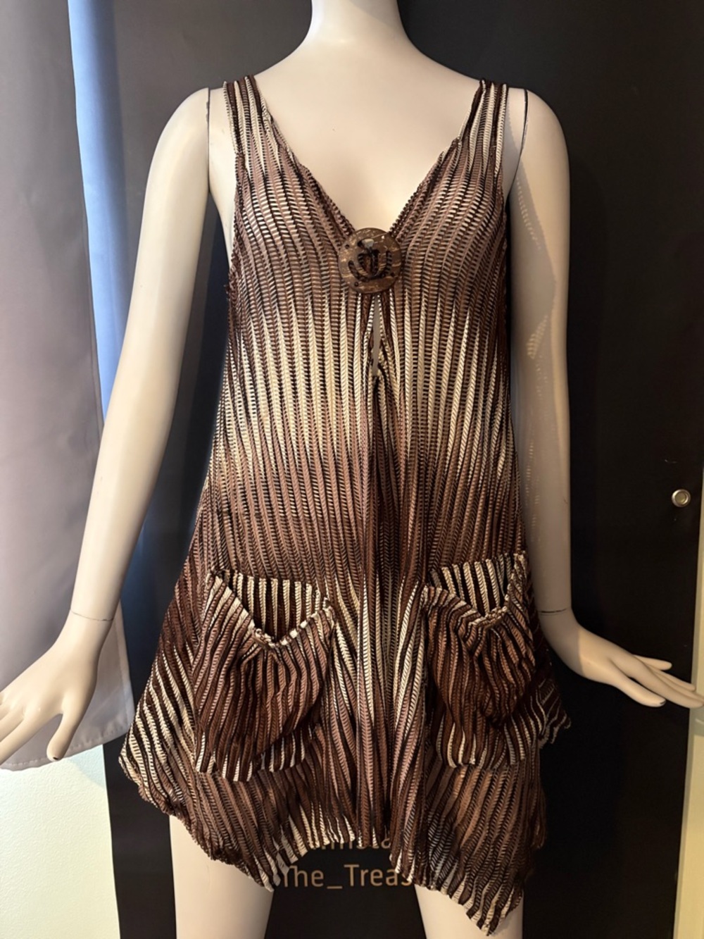 Women’s Brown Striped Swim Coverup Dress